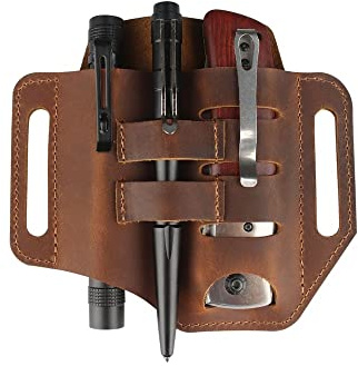 SSDH Multifunctional Leather Tactical Hold Tool Belt Bag | Holder for Key, Flashlight, Gadgets for Electrician, Woodworking or Outdoor Camping, Hiking Adventure