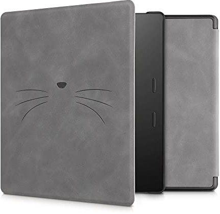 kwmobile Hülle kompatibel mit Amazon Kindle Oasis 10. Generation Hülle - Kunstleder Cover - Katze MIAU Grau
