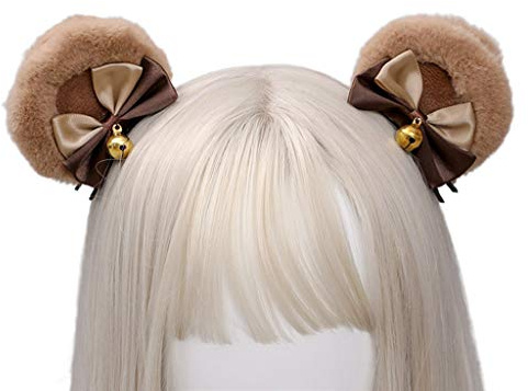 Kunstfell Runde Bär Ohren Haarspange Süße Doppelschleife Glocke Plüsch Tier Haarnadeln Anime Lolita Cosplay Haarspangen Haarschmuck