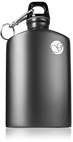 Ganzoo borraccia alluminio nera 0,5 l per esterni e viaggio, con moschettone per aggancio, tappo a tenuta stagna, priva di sostanze nocive, adatta a bevande gassate, 190 mm, apertura 25 mm, 109 g