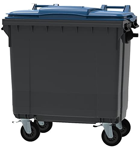 ESE France Conteneur Poubelle à déchets 4 roues - 770L - Robuste et Professionnel - 100% Recyclé - Gris avec Couvercle Bleu - Fabriqué en France