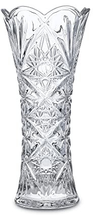 H&D HYALINE & DORA Blumenvase aus klarem Glas, verdickte Kristallglasvase für Wohnzimmer, Sonnenblumen-Design, 19,3 x 8,9 cm