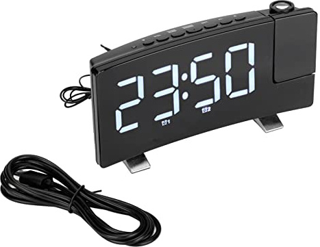 Digitaler Projektor-Wecker mit Großen Zahlen, Extra Laute Doppelalarme mit 15-stufig Einstellbarer Lautstärke, Digitaluhr mit 180°-Projektor an der Deckenwand (weiße Schriftart)