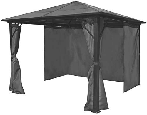 Festnight Gartenpavillon 3x3 m Polycarbonat Dach Pavillon Wasserabweisend UV-Schutz 50+ Metall Gestell Partyzelt Anthrazit