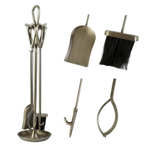 Companion Set 4pc Fireplace Tool Set - Poker, Brush, Tongs, Shovel (Silver)
