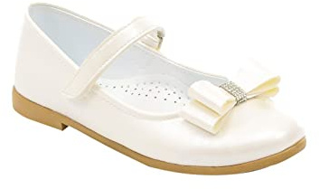 Flower Girls Patent Mary Janes Dress Ivory Shoes Communion Flat Birthday Wedding Footwear Size UK Youth 1
