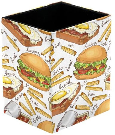 VAPOKF Porte-crayons pour bureau, hamburger, pain, frites et sauces, pot à stylos, pinceaux de maquillage, organisateur de fournitures de bureau pour la maison et le bureau