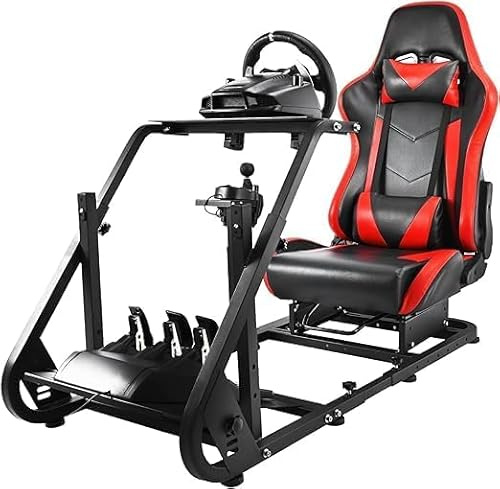 Anman Racing Simulator Cockpit mit rotem Gaming Stuhl Passend für Logitech G25 G27 G29 G920 G923, für Thrustmaster T80 T150 T248 Lenkradständer ohne Lenkradpedal und Handbremse
