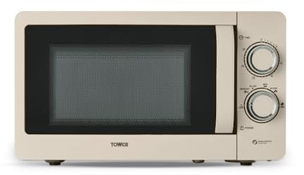 Tower T24042MSH Manual Microwave with Sleek Mirror Door, 800W, 20L, Latte & Chrome