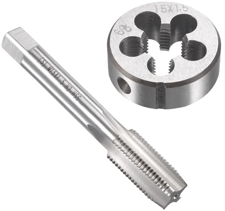 Unifizz Ensemble de tarauds et filières métriques M15 x 1,5 mm, tarauds à vis avec matrice de filetage ronde, kit de tarauds et filières pour réparation de filetage de vis et de boulons