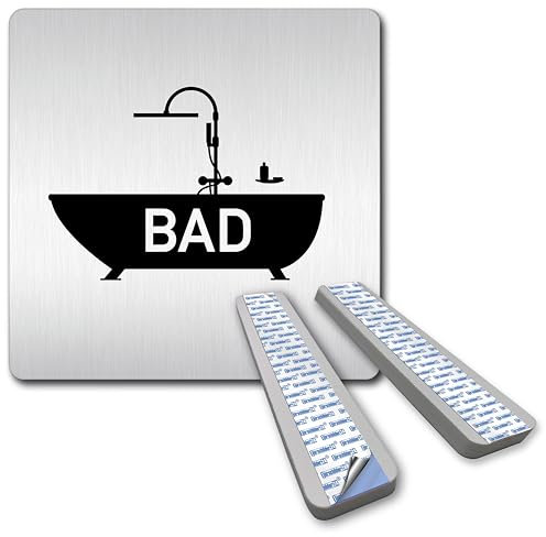 Türschilder24 XXL Schild - Türschild • 125 x 125 mm • Bad - Badezimmer • 1,5 mm Aluminium Vollmaterial • 100% Made in Germany (Bad Piktogramm + Abstandshalter)