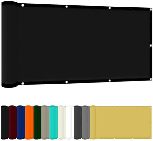 Sonnenschutznetz 55 x 600 cm PES Windschutz Balkon Sichtschutz Uv-Schutz-Polyestergewebe mit Seil Beschattungsnetz für Pool Schwimmbad Und Gewächshaus, Schwarz