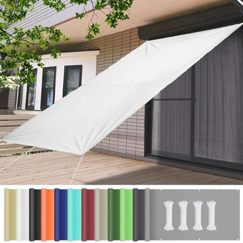 Sonnensegel Rechteckig mit Ösen 4.6 x 7 m, Wasserdicht 98% UV Schutz Sonnensegel Nach Maß inkl Befestigungsseile für Garten Terrasse, Weiß