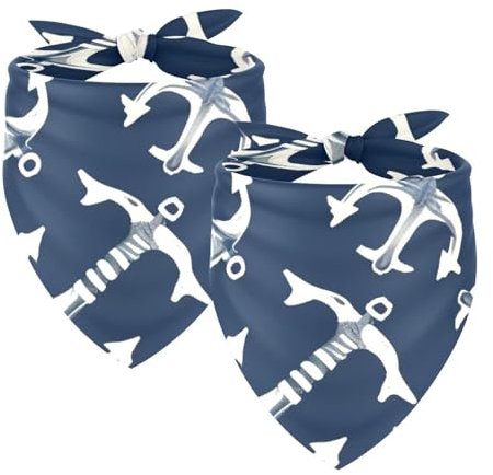 Hundehalstuch, marineblau, Anker, waschbar, Dreiecks-Lätzchen, Halstuch für kleine, mittelgroße und große Hunde, Katzen, Haustiere, 2 Stück