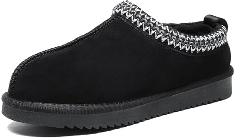 Meik Mangni Chaussons Hommes Femmes Véritable Suède Pantoufles Chaud Confortable Mules Hiver Chaussons en Peluche Antidérapantes Slippers Intérieur extérieur,Noir,41 EU