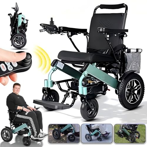 Bueuwe Elektrischer Rollstuhl Elektrisch Faltbar Leicht, mit Einkaufskorb Fernbedienung, Elektrische Rollstühle für Senioren, Behinderung leichte tragbare, Reichweite 30 km,Tragfähigkeit 150 kg