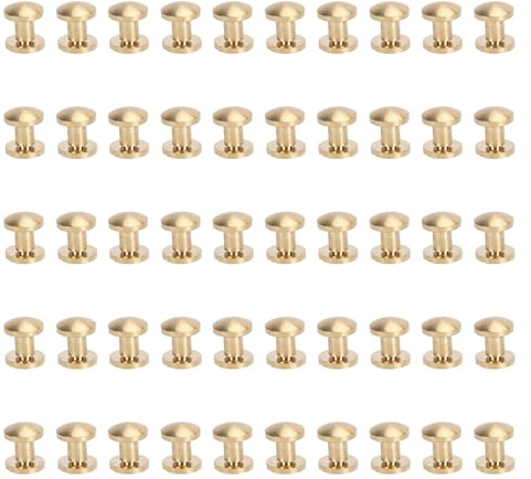 50 Set Brass Rivets,DIY 8mm Screw Posts Copper Nail Rivet,Round Flat Head Slot Screw Rivets for Leather Bag Cloth Pants Bag Paper (4mm / 0.16in)