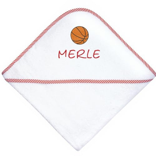 Wolimbo Kapuzenhandtuch personalisiert mit Namen und Motiv - Weiss rot - 140x140cm - für Kinder Kinderhandtuch Badetuch