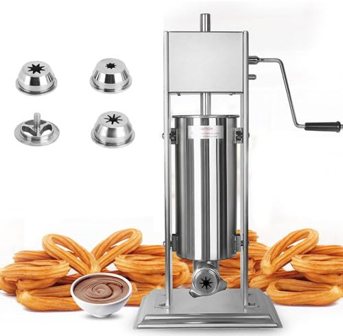 LSBHPPD Macchina Churro Manuale 5 l/7 l/10 l,Macchina Churro Commerciale Manuale Ciambelle spagnole Macchina Churro 4 Tipi stampi,Macchina churrera Spagnola Verticale in Acciaio Inox,10L
