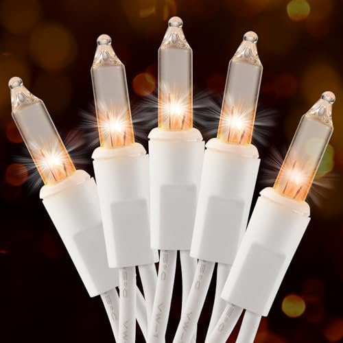 Christmas Lights Clear White 50 Count, 13ft Incandescent Mini Lights String Plug in Warm White with White Wire for Mantle Christmas Tree Indoor Outdoor Xmas Wedding Party Decorations