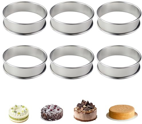 REBECASKYENS 6 anillos para tartas de postre, anillos para hornear, anillos para pasteles, anillos redondos, acero inoxidable, plateados, para cocinar y hornear (8 x 2,5 cm)