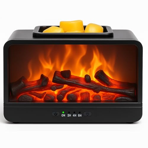 Layove Dynamics Flame Fireplace Electric Wax Melt Burner Wax Warmer PTC Heating Plate Monochromatic Fragrance Warmer for Home Office Gifts & Decor(Black)