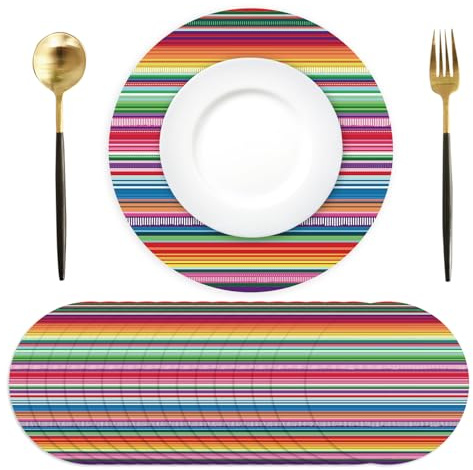 Confezione da 50 tovagliette di carta usa e getta per festa messicana, 34 cm, rotonde colorate a righe, per tavolo da pranzo, feste primaverili