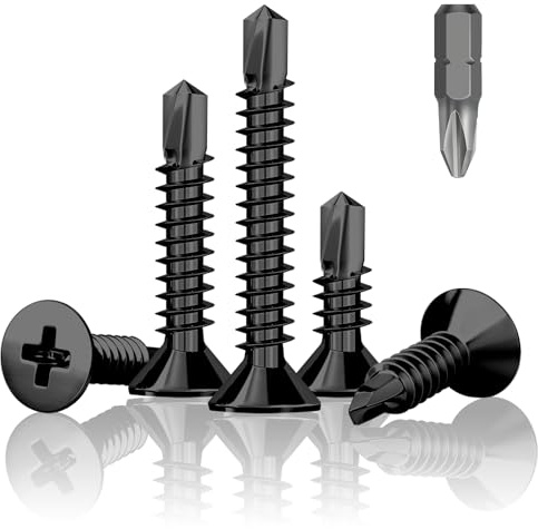 Jyvex Lot de 120 vis à tôle M4,2 x 50 mm - Noir - Tête bombée et cruciforme | Autotaraudeuse avec foret en acier au carbone pour tôle, métal, plaques minces, construction, bricolage