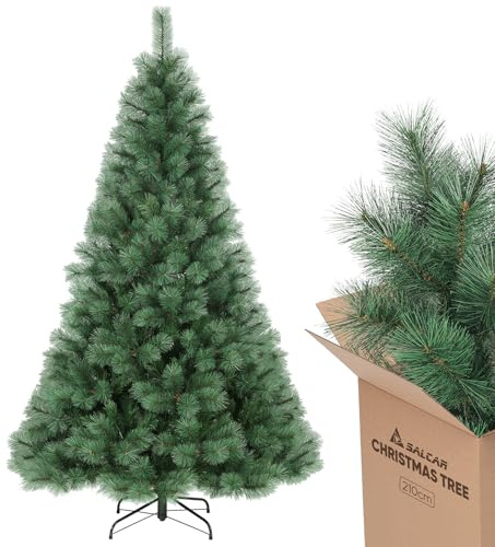 SALCAR Künstlicher Weihnachtsbaum 210 cm, Kiefer Tannenbaum (Ø ca. 122 cm) mit Metallständer, Schnellaufbau-Klappsystem, 2,1 m Christbaum für Innenbereich, einfacher Aufbau