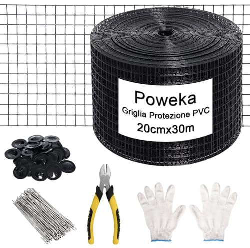 Protector de Malla de Alambre para Paneles Solares de Tejado, 20 cm X 30 m | PVC Malla de Protección de Paneles Solares en Rollo Antipalomas con 70 Fijaciones de Acero Inoxidable, Rodillos Antipalomas