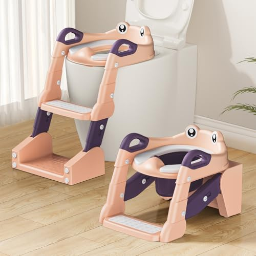 2-i-1-toalettsits barn, toalettsits barn med trappa för pojkar flickor baby, uppgraderad 2-i-1 toalettsits med trappa med urinoar och stänkskydd (rosa)