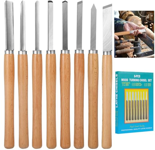 Herramientas de torneado de madera de 8 piezas con cuchillas de acero, cinceles de carpintería para principiantes y expertos