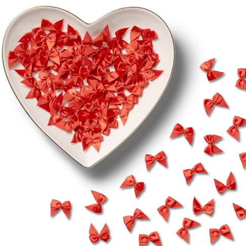 MORSUNBELA 100 Stück Schleifen Deko Kleine Geschenkschleifen Set Schleife Mini Geschenk Schleifen Hochzeit Dekoration für Geburtstag Nähen Karten 2,5 × 2,5 cm Rot