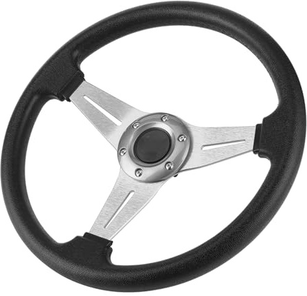 Pretfy Rennwagen Drifting Lenkrad Ersatz für, 14 Zoll Sport Lenkrad, aus Aluminium Legierung PU, Universell für die Meisten Fahrzeuge, Einfach zu Montieren, Upgrade Ihr Auto Innenraum, (Silber)