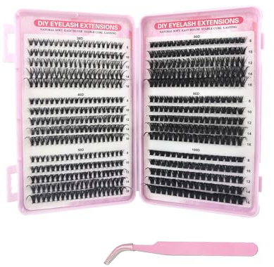 JUKOTA Pestañas Postizas Cluster Lashes Kit,Kit Pestañas Pelo a Pelo DIY com 600 PCS pestañas postizas 30D-100D,Extensiones de Pestañas with Lash Bond,Para Principiantes Niñas y Mujeres