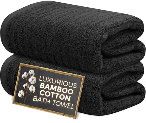 Towelogy Premium Bath Towels for Bathroom Set of 2 (70x120 cm), Super Soft Bamboo Cotton Blend Bathroom Towels (2, Noir)