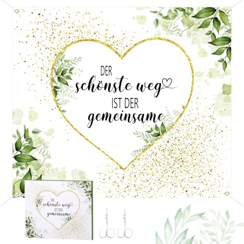 TranRantic 200x180 cm Hochzeitsherz zum Ausschneiden, Hochzeitsdeko Laken mit 2 Scheren & Seil, Hochzeitsspiele für das Brautpaar, Banner Hochzeit- Geschenk zur Hochzeit (Grün)