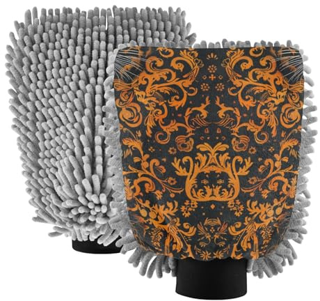 Guantes de lavado de coche con estampado de leopardo naranja y negro, guantes de lavado de coche sin arañazos, esponjas de lavado de coche