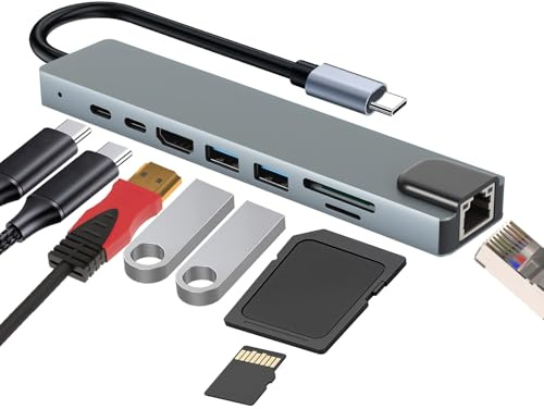 Hub USB C HDMI 4K, PD100W Docking Station SD/TF/RJ45, 8 en 1 Adaptador USB A Tipo C para MacBook Air, MacBook Pro, Mini Mac, DELL, Windows, HP, Surface, PC portátil, HDD móvil