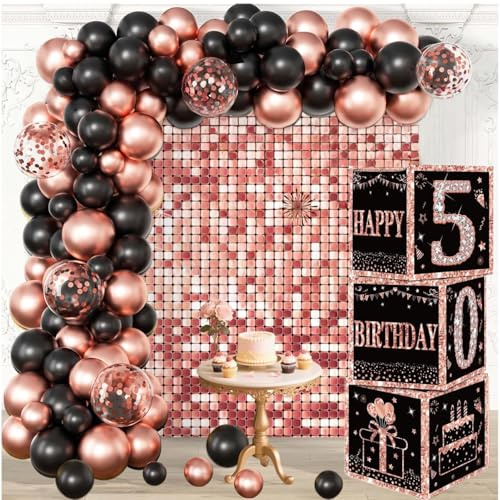 Cajas de decoración de cumpleaños número 50 para mujer, 3 cajas de globos de feliz 50, suministros de fiesta de 50 años, decoraciones temáticas de nacimiento para mujeres (50)