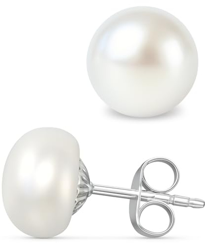 Hannah's Treasures Perlenohrringe Silber 925 Damen Perlen Ohrringe Stecker | Echte Süßwasserzuchtperlen (AAA, 4-11mm) in Boutonform. Rhodiniert & Made in Germany. Edle Geschenkidee für Damen