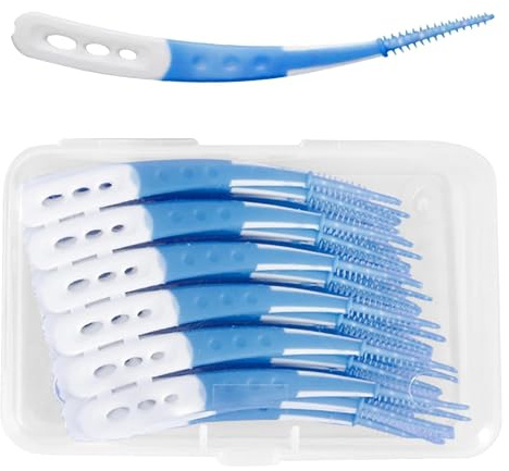 lrgnixs 60 Stück Tepe Interdentalbürsten Blau, Interdentalbürsten Silikon mit Box Gebogene Form Zahnzwischenraumbürsten für Zahnreinigung und Prophylaxe