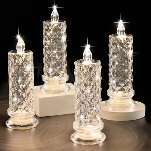 Peculiaral Flameless LED Candles, Rose Shadow Flammenlose LED Kerzen, Flammenlose Kristall-Kerzenlichter, Batteriebetrieben Flackernd Kerzen für Hochzeit, Halloween, Weihnachte Dekoration (4PCS)