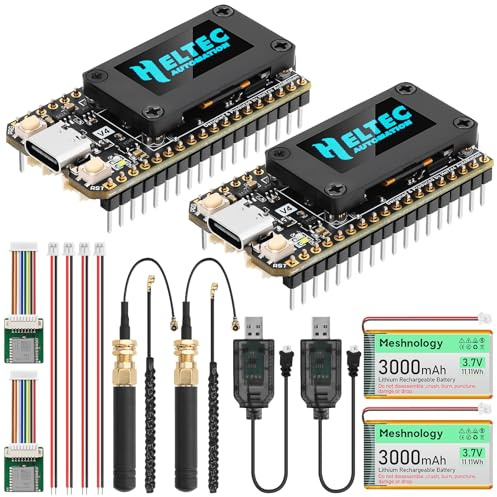 Meshnology Juego de 2 placas de desarrollo ESP32 LoRa V4 + módulo GNSS L76 + batería de 3000 mAh, ESP32-S3 SX1262 LoRa WiFi Bluetooth 2MB PSRAM 16MB Flash 915MHz Antena OLED compatible con GPS Solar