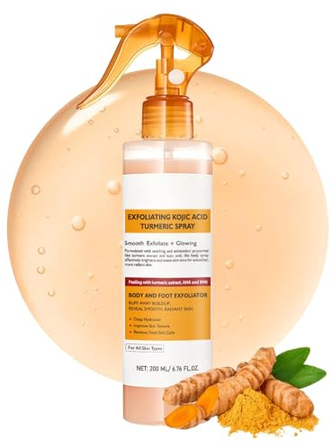 Kojic Acid Turmeric Peel Shot Glow Body Peeling Spray - Soft Exfoliating Face Scrub - Body Exfoliator Dead Skin Remover for All Skin Types - Korean Skincare & Pore Minimizer with AHA + BHA
