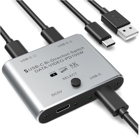 Fegtrtyoa Switch Bidirezionale USB-C 8K 100W PD 8K 60Hz/4K 144Hz Supporto Video Trasmissione Dati 10Gbps Trasferimento KVM Switcher