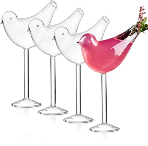 TINGJUNN Set of 4 Bird-Shaped Cocktail Glasses, 150ml/5oz, Clear Modern Drinkware, Unique Glasses Ideal for Champagne, Mixed Drinks, Parties, Weddings, and Home Decor