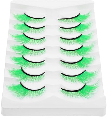 Alipis Faux Cils Verts Volumineux 7 Paires Longs pour Femmes Maquillage de Scène Fête Saint-patrick Mardi Gras Eye Makeup