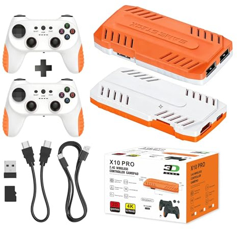X10 Pro Retro Game Stick con más de 50 000 Juegos, 4K HDMI HD Plug and Play Game Stick con 2 mandos, Compatible con más de 50 simuladores, Batalla para 2 Jugadores (Naranja Intenso)