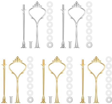 Tucnoeu 5 Sets of 2 Tiered Tray Hardware Kit - Cake Stand Hardware Tiered Tray Plate Hardwares Kit for Serving Dessert Cupcake Dish Food(3 Gold, 2 Silver)